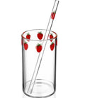 Glass strawberry cup with straw￼